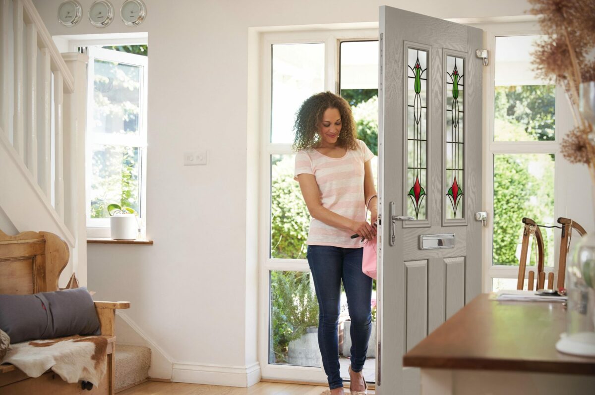 white composite front door