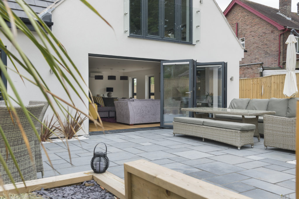 Aluminium bi-fold doors grey
